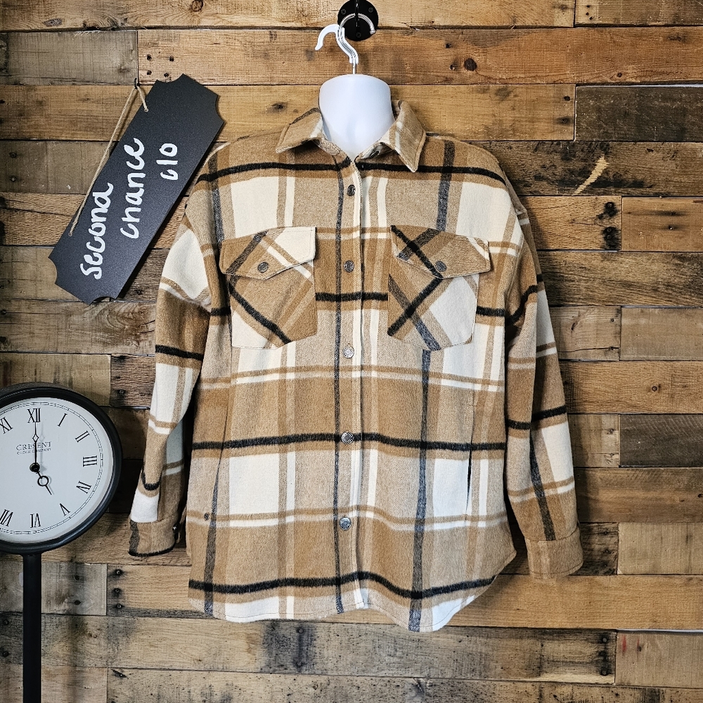 SALE-RSQ men's flannel button up jacket shirt with plaid design size large